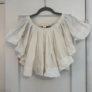 Anthropologie Cream Blouse with Ruffled Sleeves